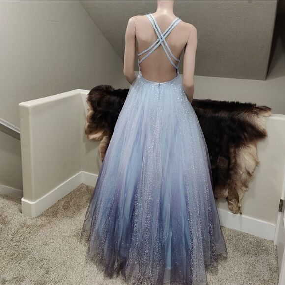 Stunning Blue Gradient V-Neck Sequined Ballgown - Picture 9 of 17